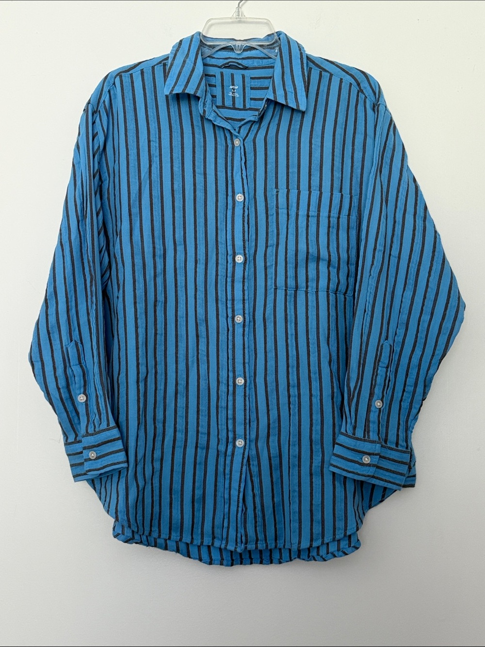 aerie Blue with Brown Stripe Oversized Boyfriend Button-Down Shirt size Small
